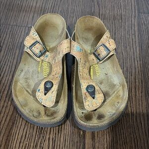 Birkenstock tan cream Papillio blue flecks thong sandals sz 11